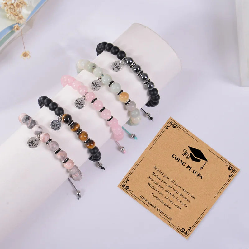 New pink zebra Stone Compass Bracelet Natural Stone Crystal Beaded Graduation Gift Bracelet