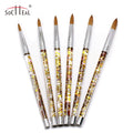 Top Quality 100% Pure Kolinsky Hair Nail Brush Acrylic Nail Art Brush with Quicksand Gold Handle Round Head 3D Carved Pen