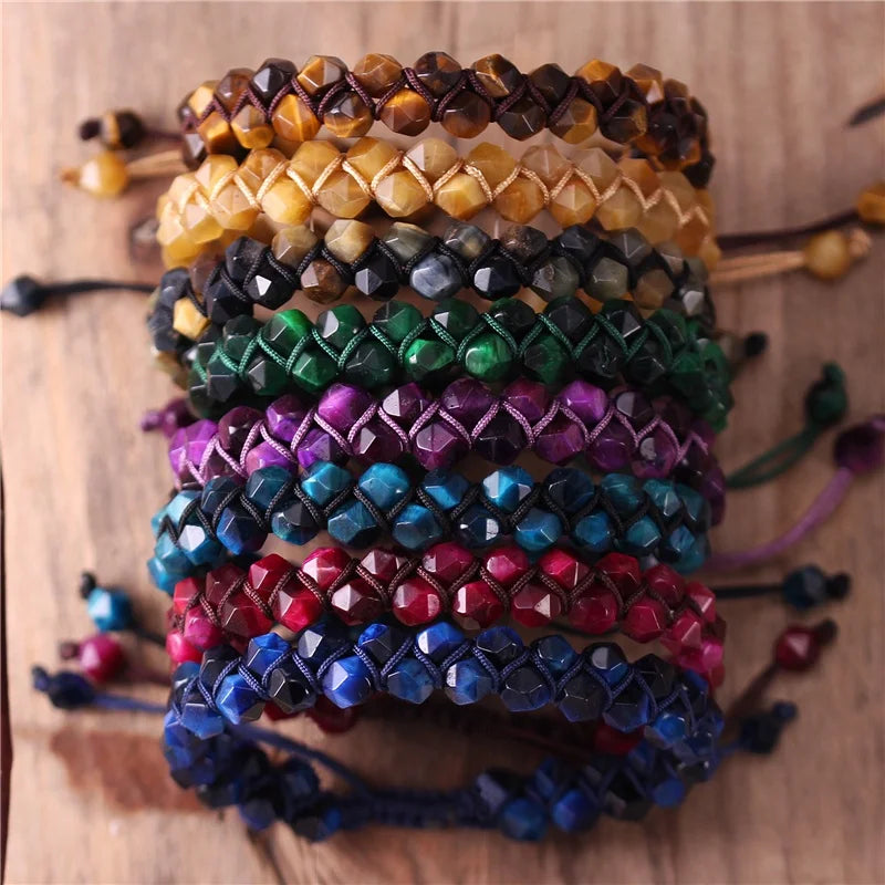 Handmade Natural Stone 6mm Tiger's Eye Beaded Braided Bracelets Boho Macrame Bracelet Yoga Friendship Lover Jewelry Dropshipping
