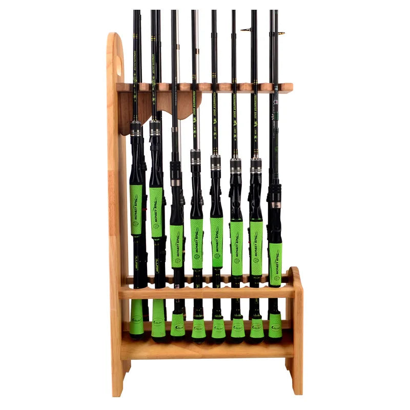 SNEDA New 16 Hole Wooden Rod Stand Fishing Rod Pole Holder 78*20.5*14cm Stand Storage Tool