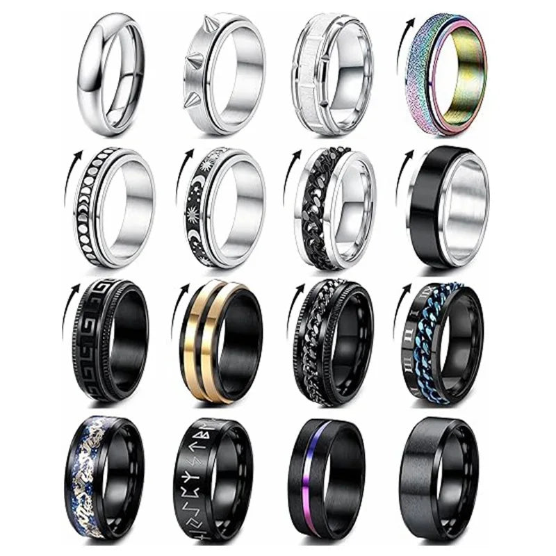 DAIHE Europe and America 16 PCS Set Wholesale Stainless Steel Rings Relieve Anxiety Rotating Ring Non Tarnish