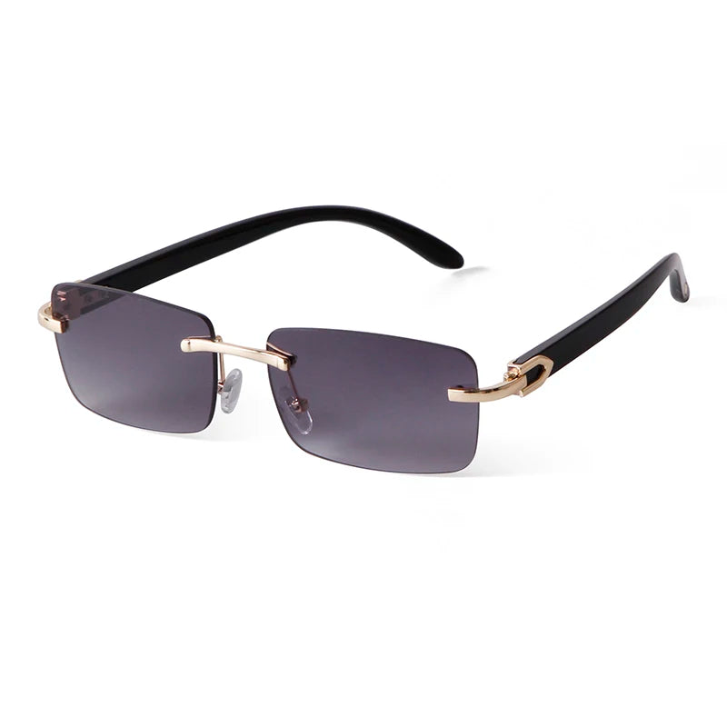Luxury Rimless Rectangle Sunglasses Women Fashion Gold Accents Frameless UV400 Protection Shades for Men Business STY9216