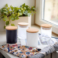 Wholesale Customized Luxury Frosted Empty Glass Candle Jars with Wooden Metal Lids  for Candle Making