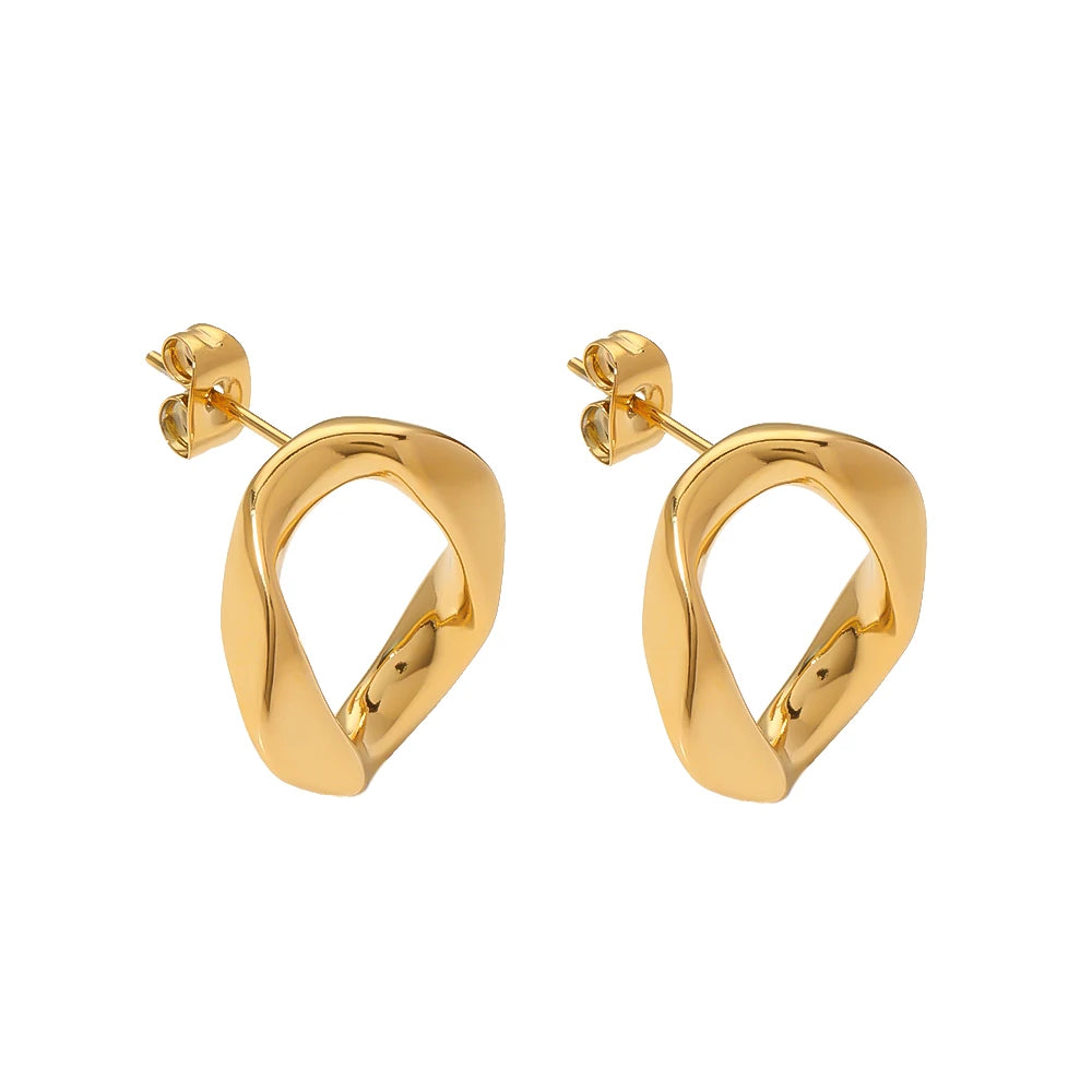 Luxury Designer 2023 Titanium Steel Twisted Circle Geometric Irregular Shape Stud Earrings for Women Non Tarnish Fashion Jewelry