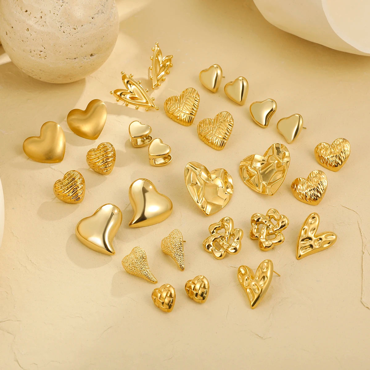 NIMAI Stainless Steel Heart Earrings 18K GOLD Color Waterproof Hypoallergenic Fashion Statement Jewelry