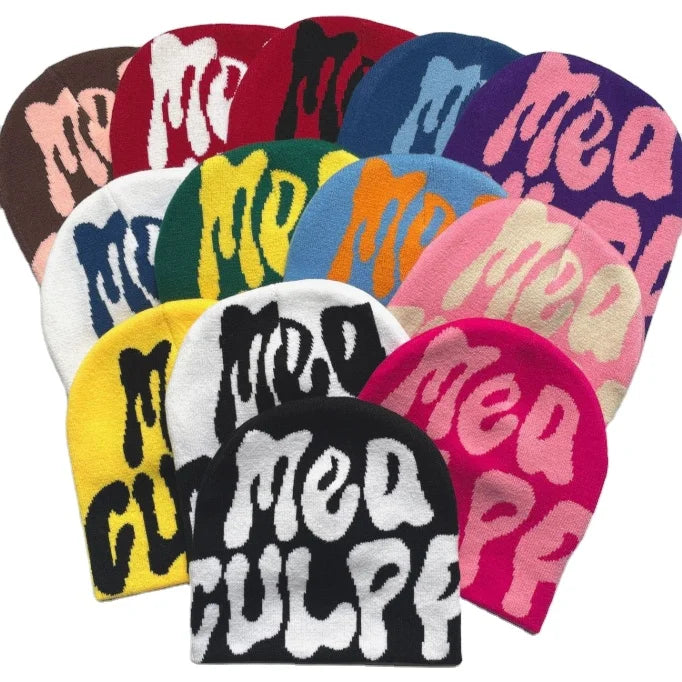 Winter Colorful Hip Hop Punk Crazy Wind Letters Graffiti Popular Street Elastic Acrylic Outdoor Warm Knit Hat