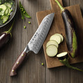 HEZHEN New Custom Damascus Steel Santoku Knife Sharp Japanese Kitchen Slicing Knives With Micarta Handle