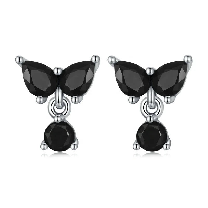 2023 New 925 Sterling Silver Stud Earrings Women's Jewelry Earrings Luxury Design Black Zircon Bow Stud Earrings