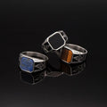 DUYIZHAO New Design Hip Hop Vintage Ring in Gold Plated Stainless Steel Lapis Rough Stone Masonic AG Men's Rings Classic Jewelry