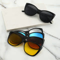 UNOC TR Polarized UV400 Full Rim Square Sunglasses 5-in-1 Magnetic Clip-On Unisex Night Vision Driving Lightweight