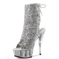15 cm Stiletto Shoes Bridal Wedding Party Boots Fashionable Round Head Sequin Upper Ankle Boots