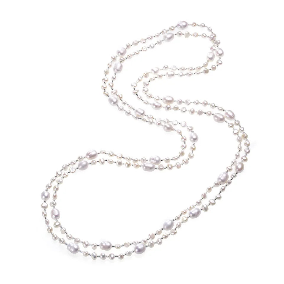 Certified 160Cm Popular Classic Sweater Chain Around Three Circles Natural Fresh Water Baroque Pearl Versatile Style Hot Selling