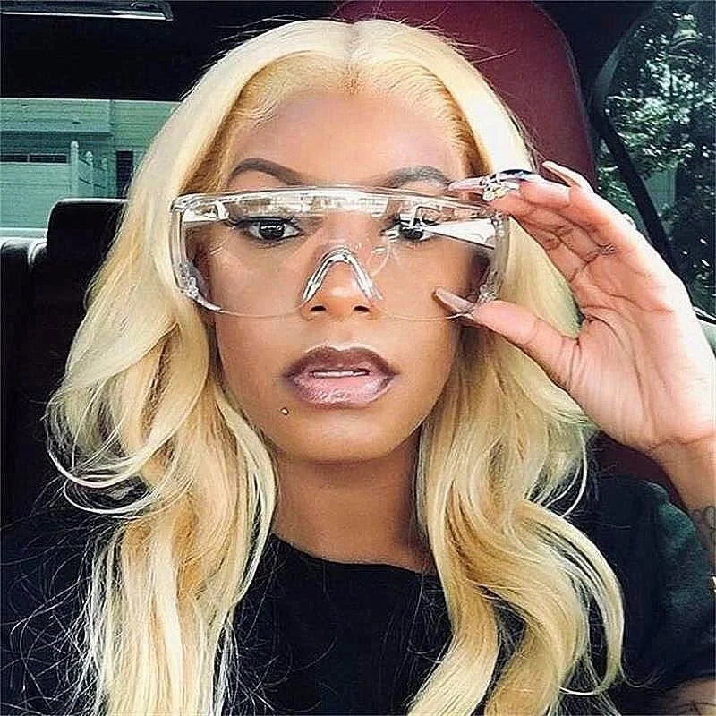 New Women Men Working Driving Glasses Transparent Lens Oversized Sunglasses UV400 Windproof  Sunglasses Women