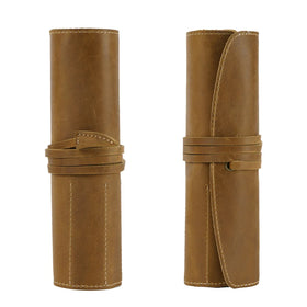 Vintage Full Grain Leather Roll Pencil Cases with a Leather Tie Wholesale Multifunction Pen Bag Storage Pouch Case