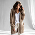Women's Chunky Knit Hooded Sweater Coat Thick Acrylic Yarn Open Front Longline Silhouette Warm Outerwear