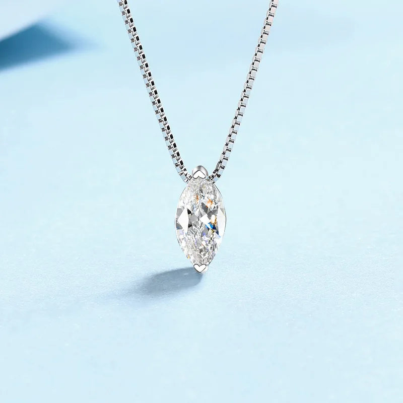 925 Sterling Silver Fine Jewelry Necklaces Custom 1 Carat Pear Shape Moissanite Pendant Box Chain Necklace Accessories for Women