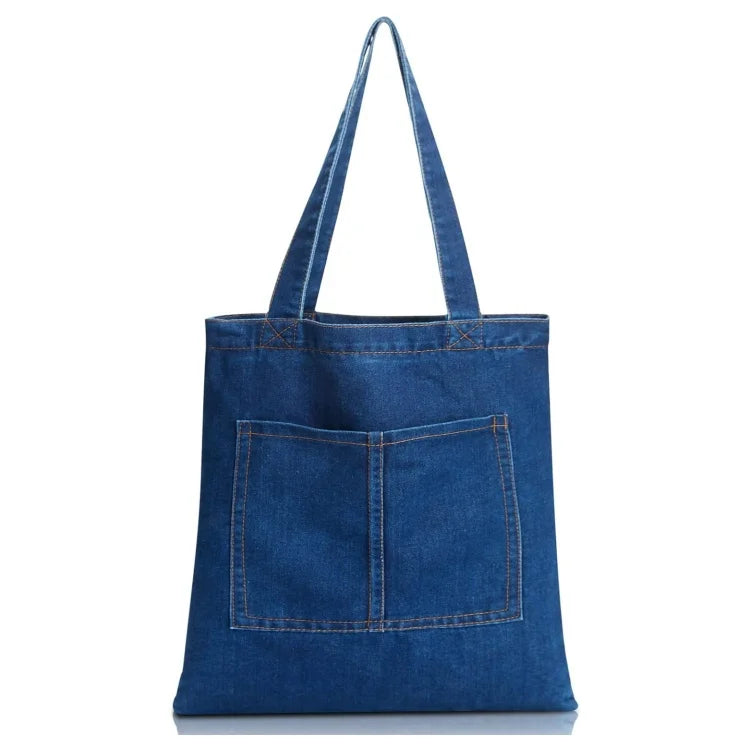 Wholesale Low Price Customized Denim Tote Bags Reasonable Price Denim Zipper Canvas Tote Bags Suitable for Beach Shopping