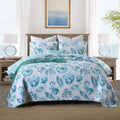 Printed Design Quilt Bedspread Cover Set King Size Soft Coverlet Modern Style Stitched Quilt Pattern Bedspread Blue Bedding Set