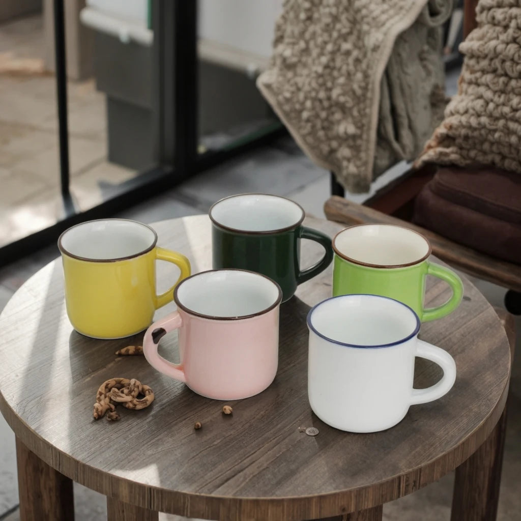 Coated Ceramic Espresso Cups Handle 2.5-Ounces/70ML Healthy Stocked Coffee Mugs for Tea Latte Lungo Cappuccino Hot Thermal