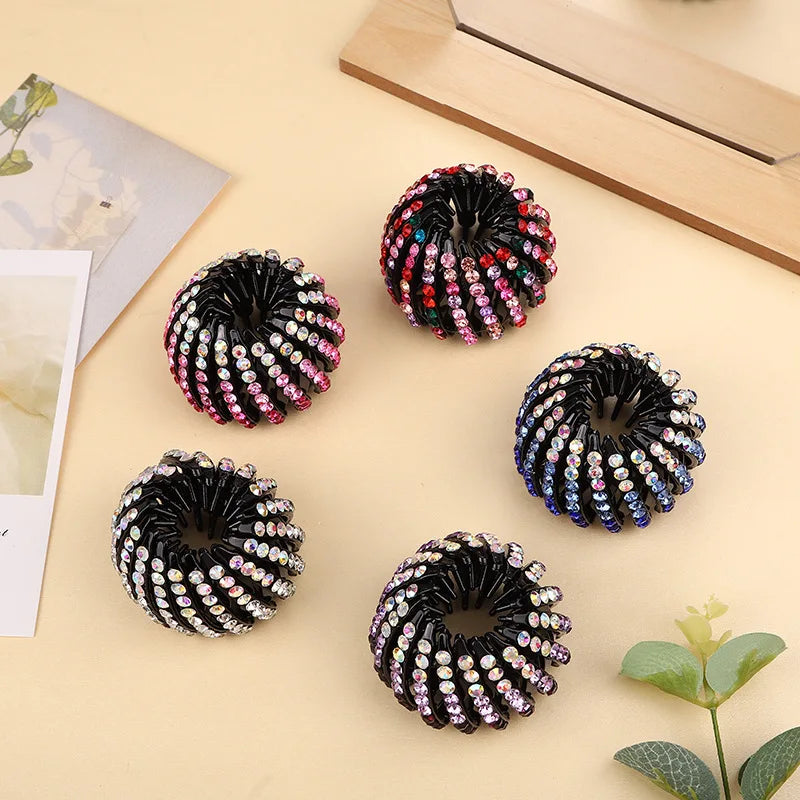 Cross-border New Ball Head Hair Coiling Device Telescopic Bird Nest Diamond Hair Claw Clip for Women
