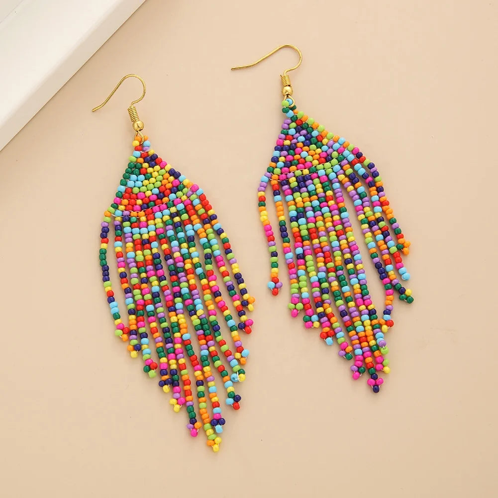 Vintage Jewelry Bohemian Hand-woven Acrylic Seed Beads Female Vintage Earring Jewelry