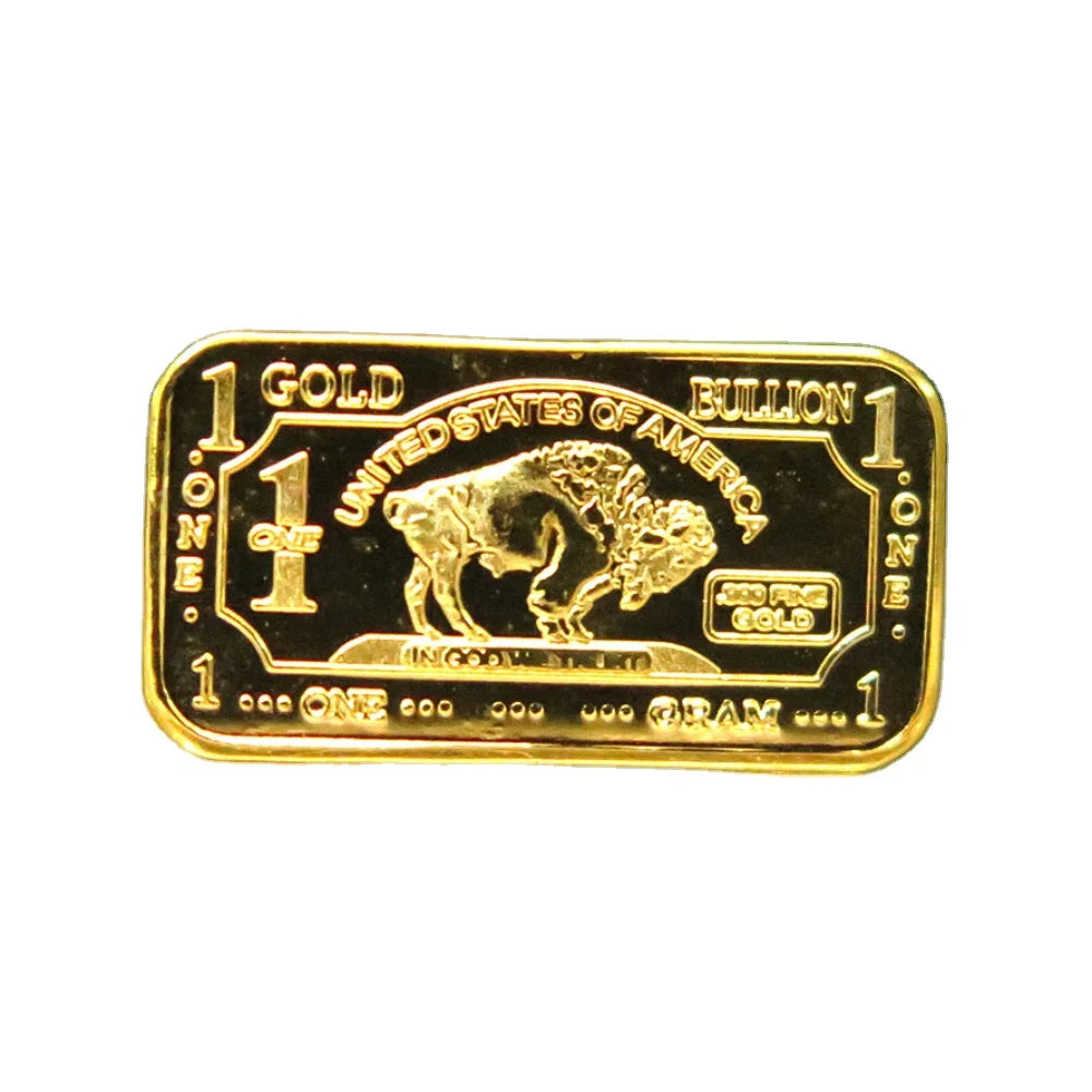 1 Gram 100 Mills Gold Plated Brass Buffalo Bar
