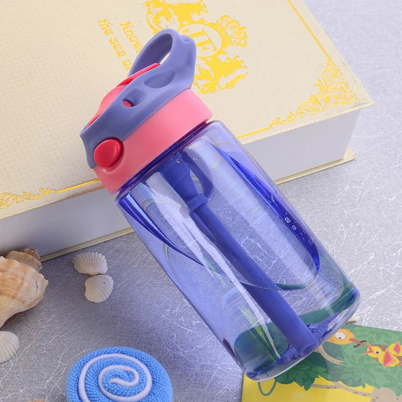 480ml Bpa Free Kids Plastic Water Bottle Children School Drinking Juice Cute Pattern Water Bottle with Straw