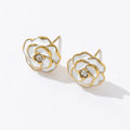 Retro Geometric Elegant Stainless Steel Plated 18K Gold Flower Hypoallergenic Stud Earrings