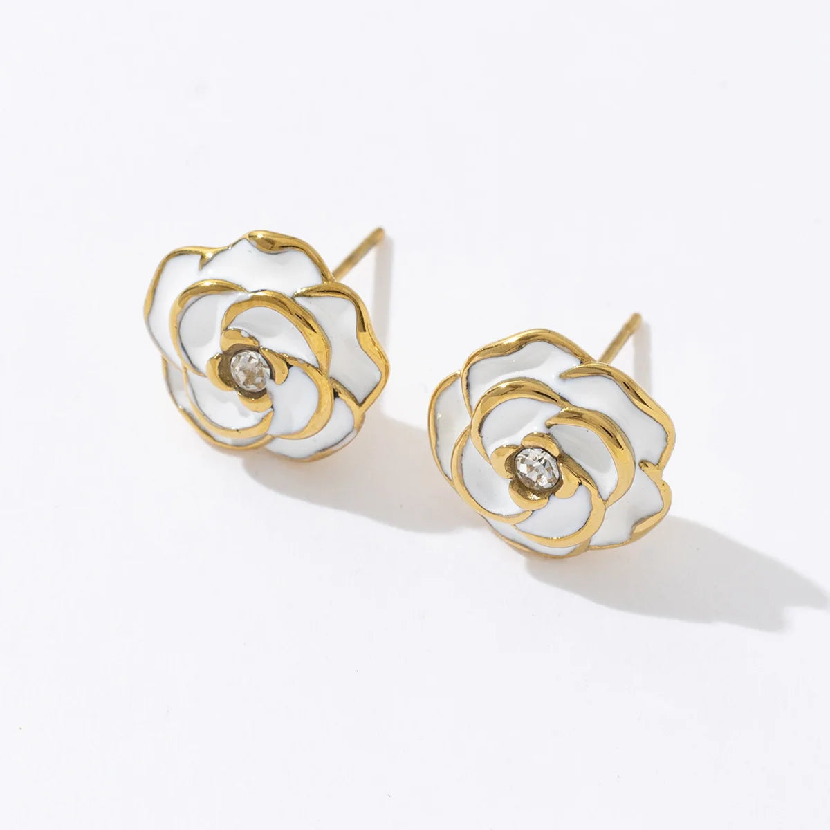 Retro Geometric Elegant Stainless Steel Plated 18K Gold Flower Hypoallergenic Stud Earrings