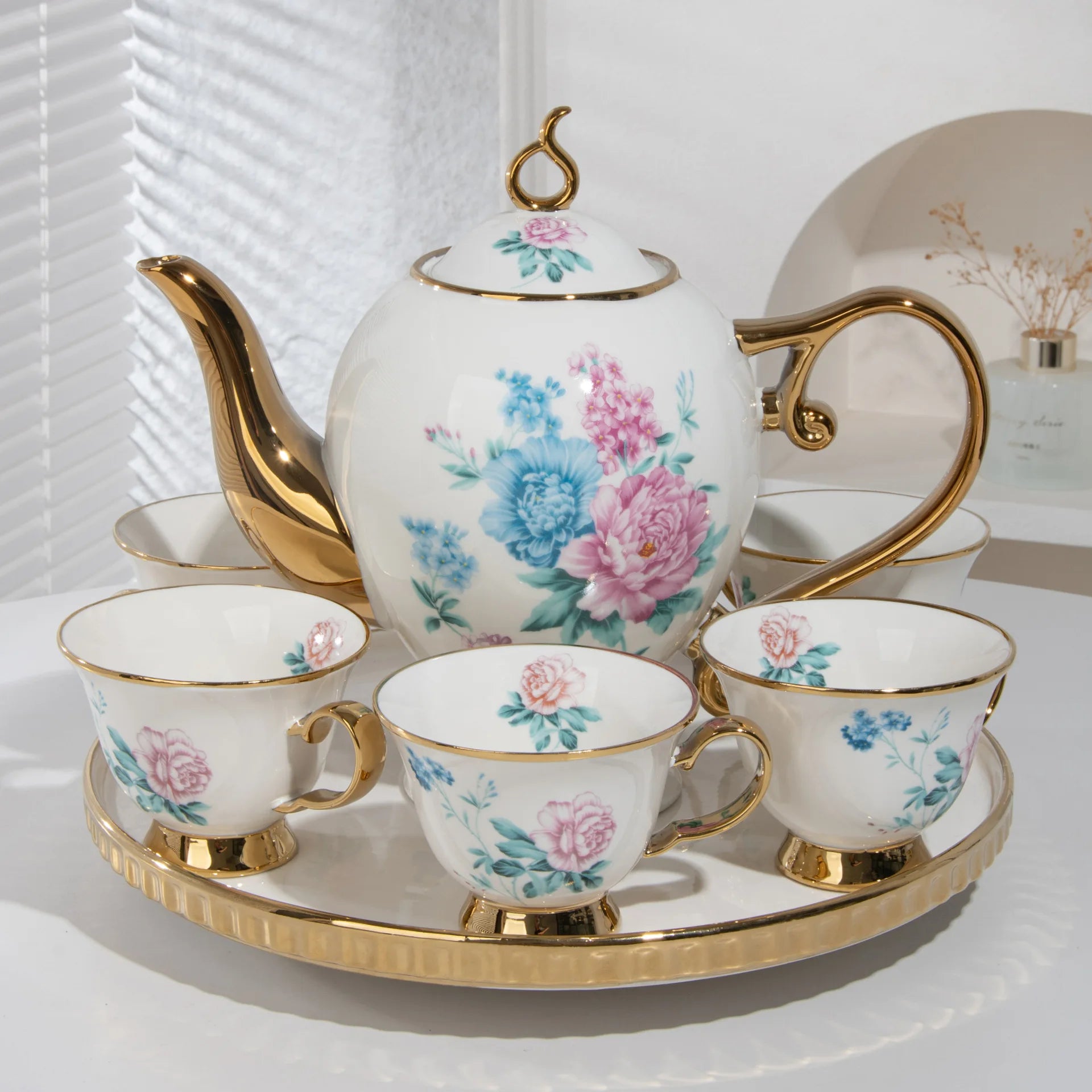 QIAN HU Eco-Friendly Ceramic Vintage Style Tea Set High Temperature Resistant Cold Water Jug Housewarming Gift Tea Set