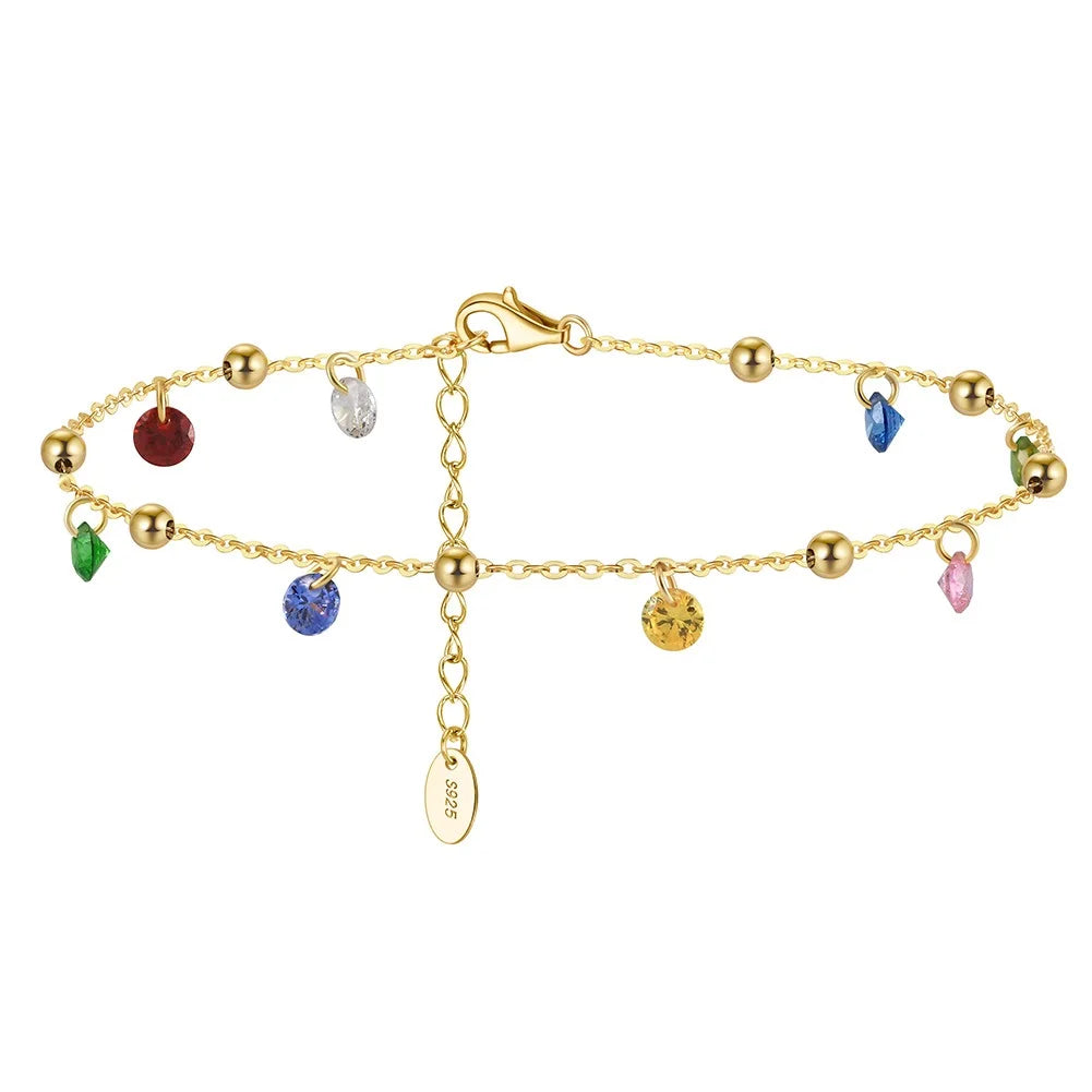 ACME Gold Plated Tennis CZ Charm 925 Sterling Silver Anklets Pendant Bracelet  Large Waterproof Beach Anklet for Women