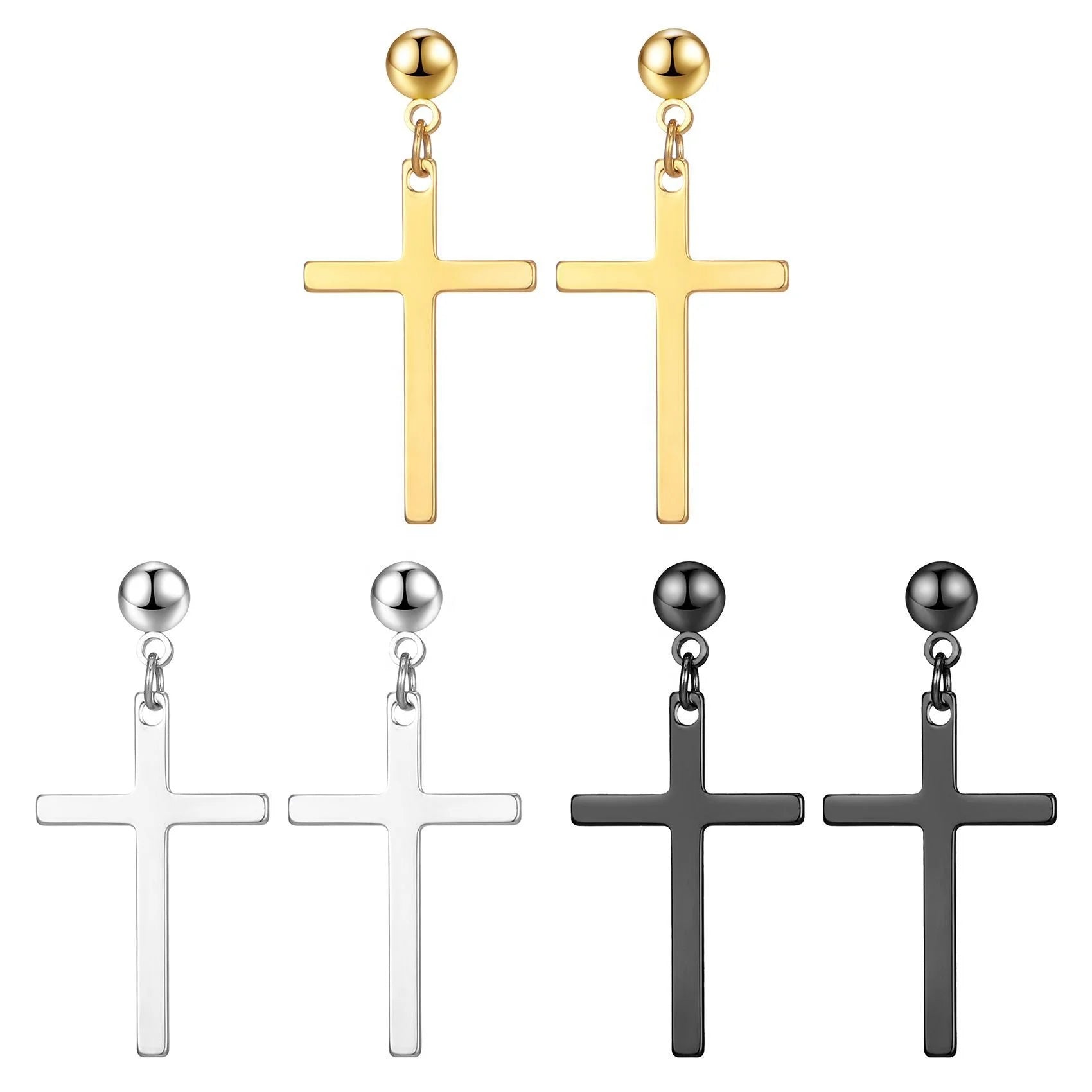 Tarnish Free 18k Gold Silver Black Plated Cross Drop Earrings 316l Stainless Steel Earrings Women Jewelry