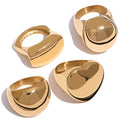 JINYOU 1563 Statement 316 Stainless Steel Large Exaggerated Big Gold Glossy Geometric Heart Round Anillo Ring Jewelry for Women