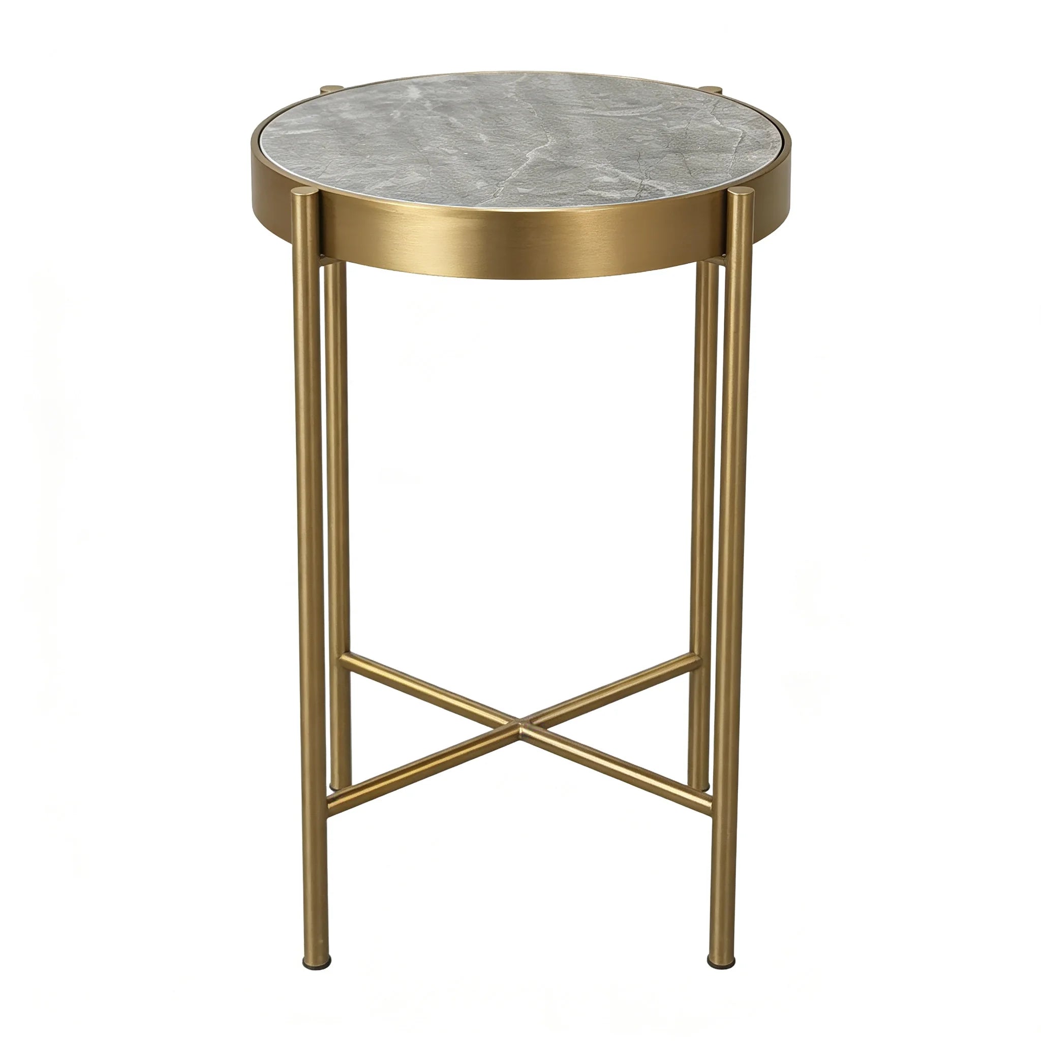 Light Luxury Slate Round Side Table with Gold Metal FrameLiving Room Sofa End Table