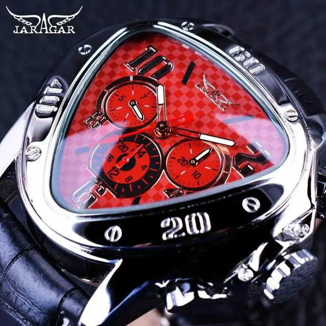 Jaragar Men Sport Racing Series Red Fashion Dial Genuine Leather Strap Mens Male Wrist Watches Top New Luxury Automatic Watch