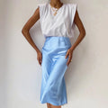 2023 Vintage Style High Waist Bodycon Pencil Skirt for Women New Fashion Candy Color Elegant Office Split Skirt Empire Waistline