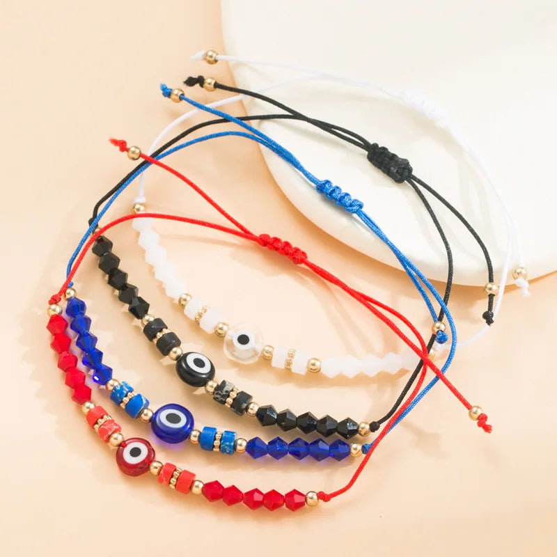 Dainty Hand Made Crystal Beaded Evil Eye Bracelet Adjustable String Bracelet for Women Men