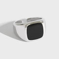 Black Enamel Square Shape Simple Design S925 Sterling Silver Open Adjustable Rings for Women HJZ1111