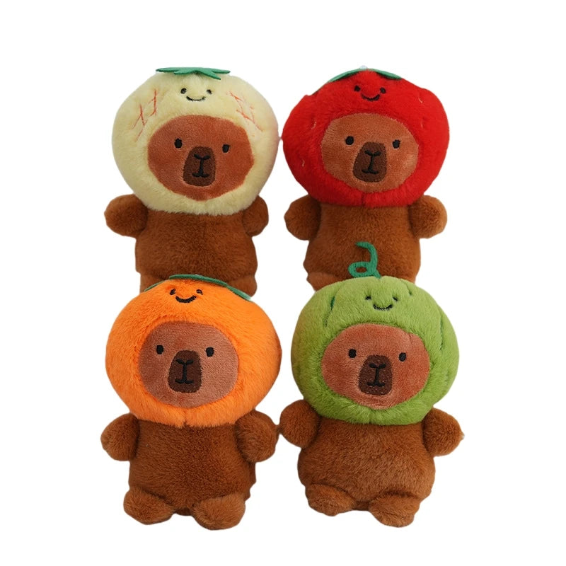 Cartoon Capybara Keychain Cute Plush Key Chains Capybara Fruit Strawberry Watermelon Pineapple Head Stuffed Animal Toys Keychain