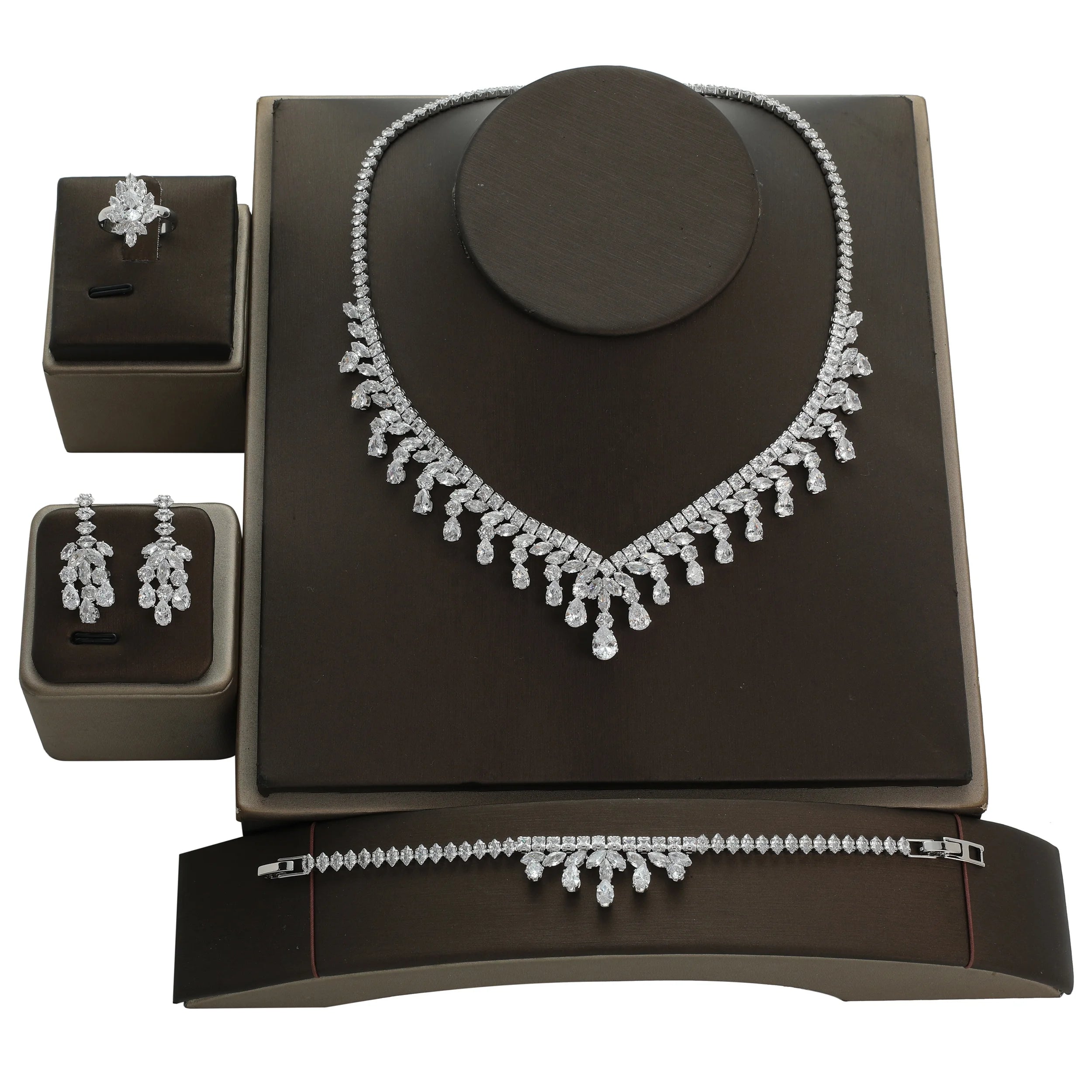Echsio Gold Silver Plated Luxury Copper Cubic Zircon Jewelry Set Bridal Wedding Accessories for Women Drop Shipping BN7935