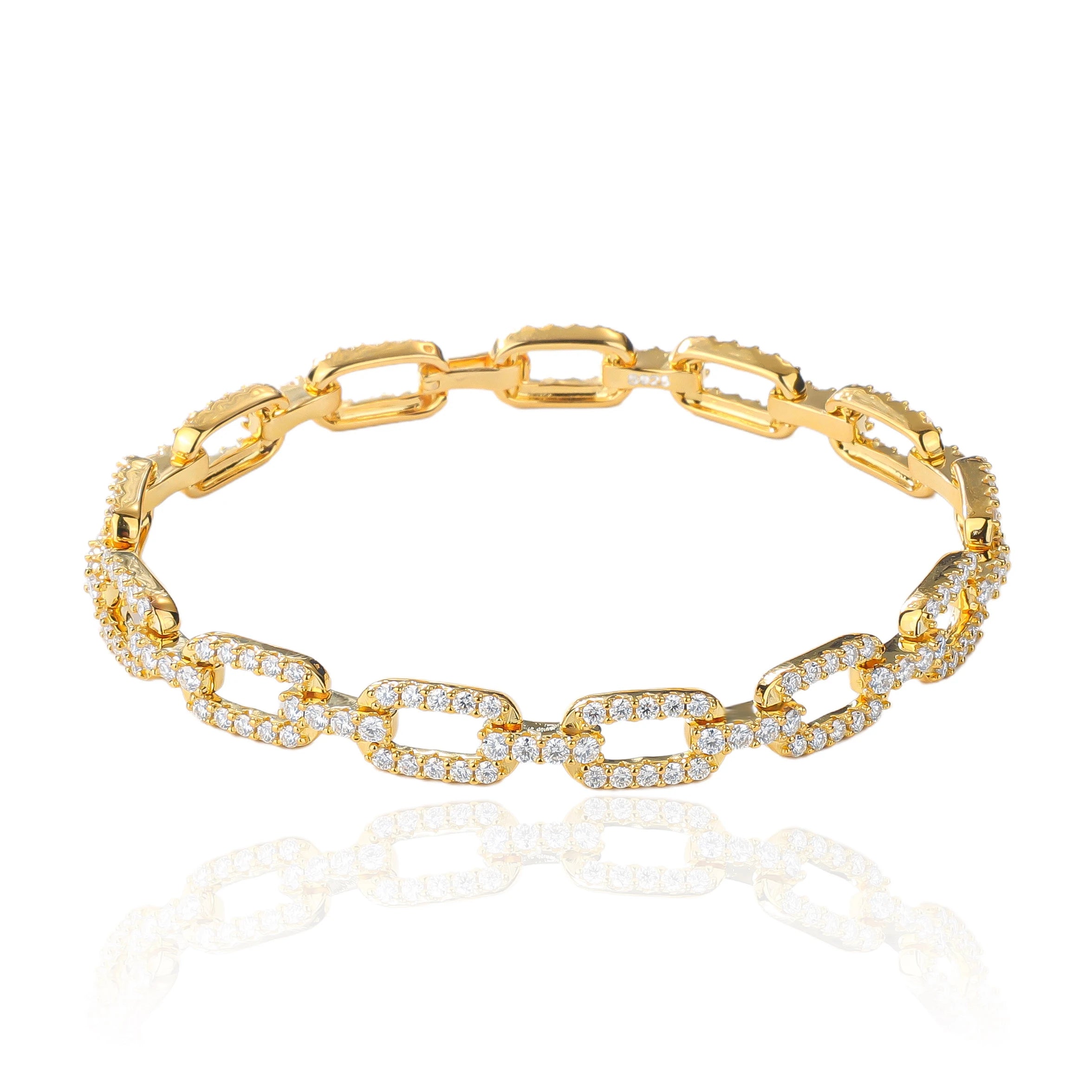 AKICE 925 Silver with 18k Gold Plating Luxury Brand 3ct Oval Link Bracelet for Women Fine Jewelry with Moissanite Bangles