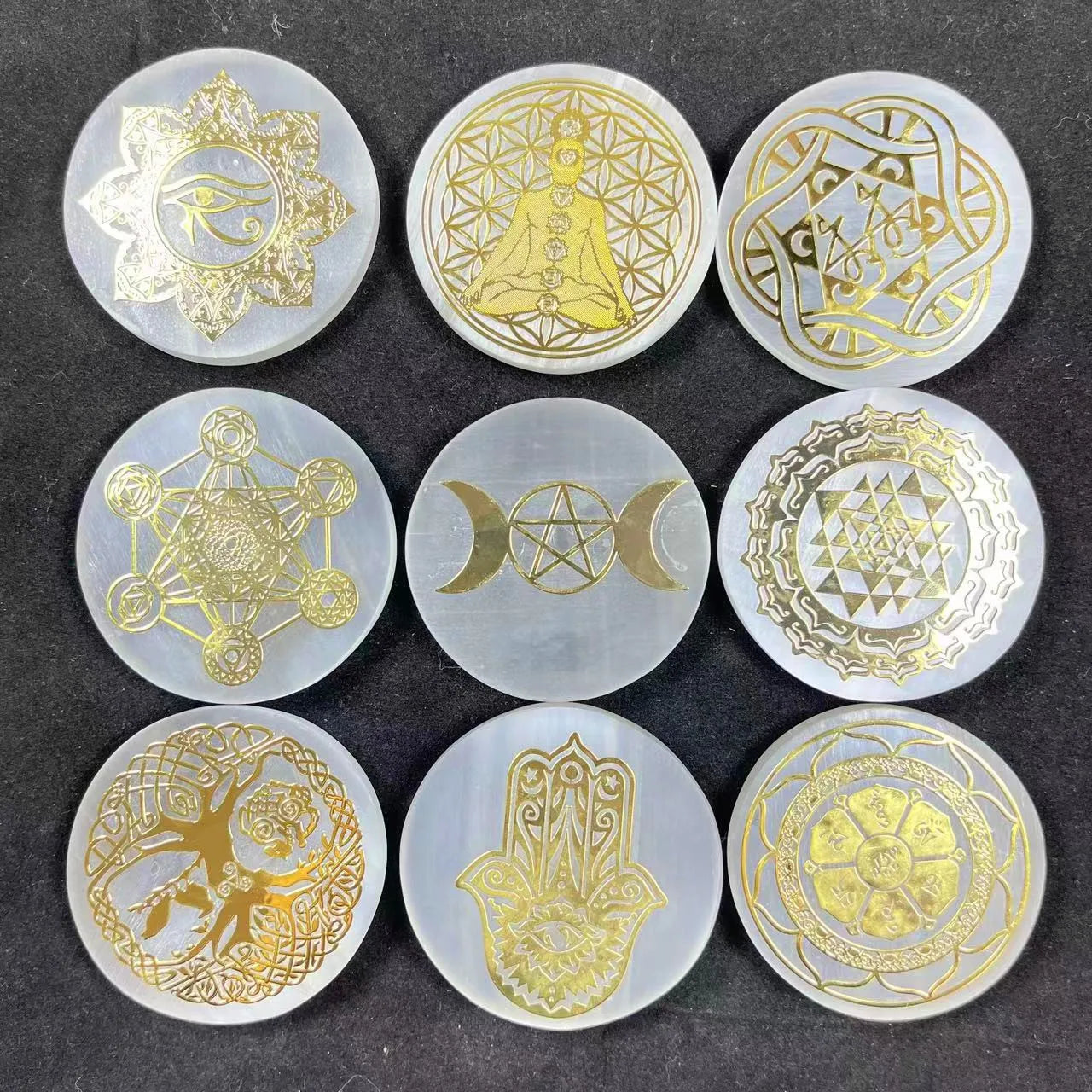 Wholesale Factory Price Natural Polished Crystal Crafts Selenite Slab With Golden Runes for Meditation