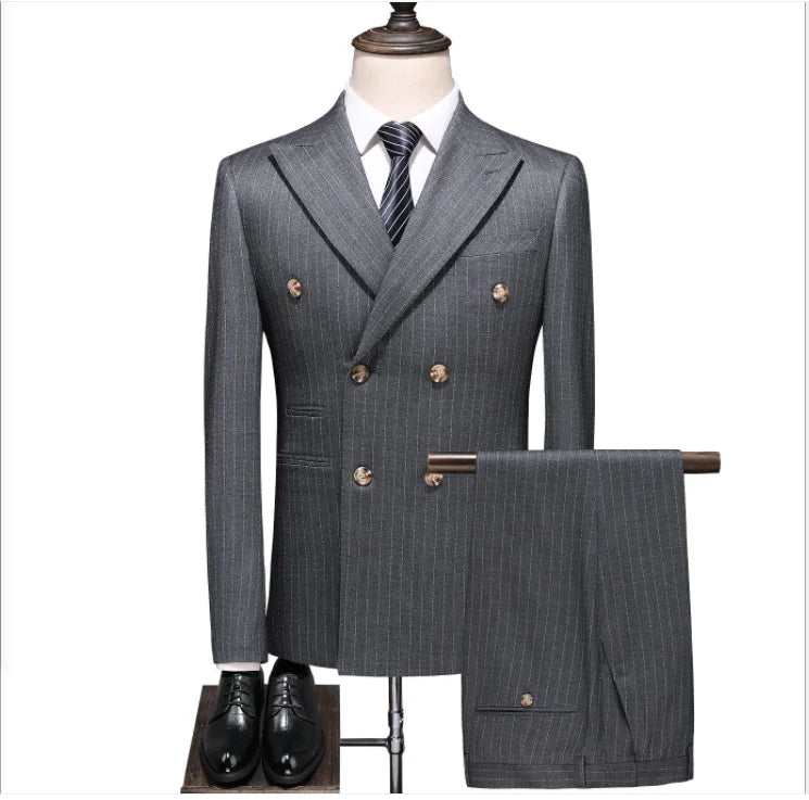 Men's Suit Foreign Trade Large Men's Double Breasted Three Piece Suit