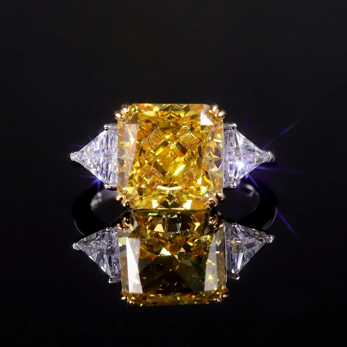 AR031 Abiding Wedding Diamond Jewelry 925 Sterling Silver Crushed Ice Asscher Princess Cut 10x10MM Yellow Cubic Zirconia Rings