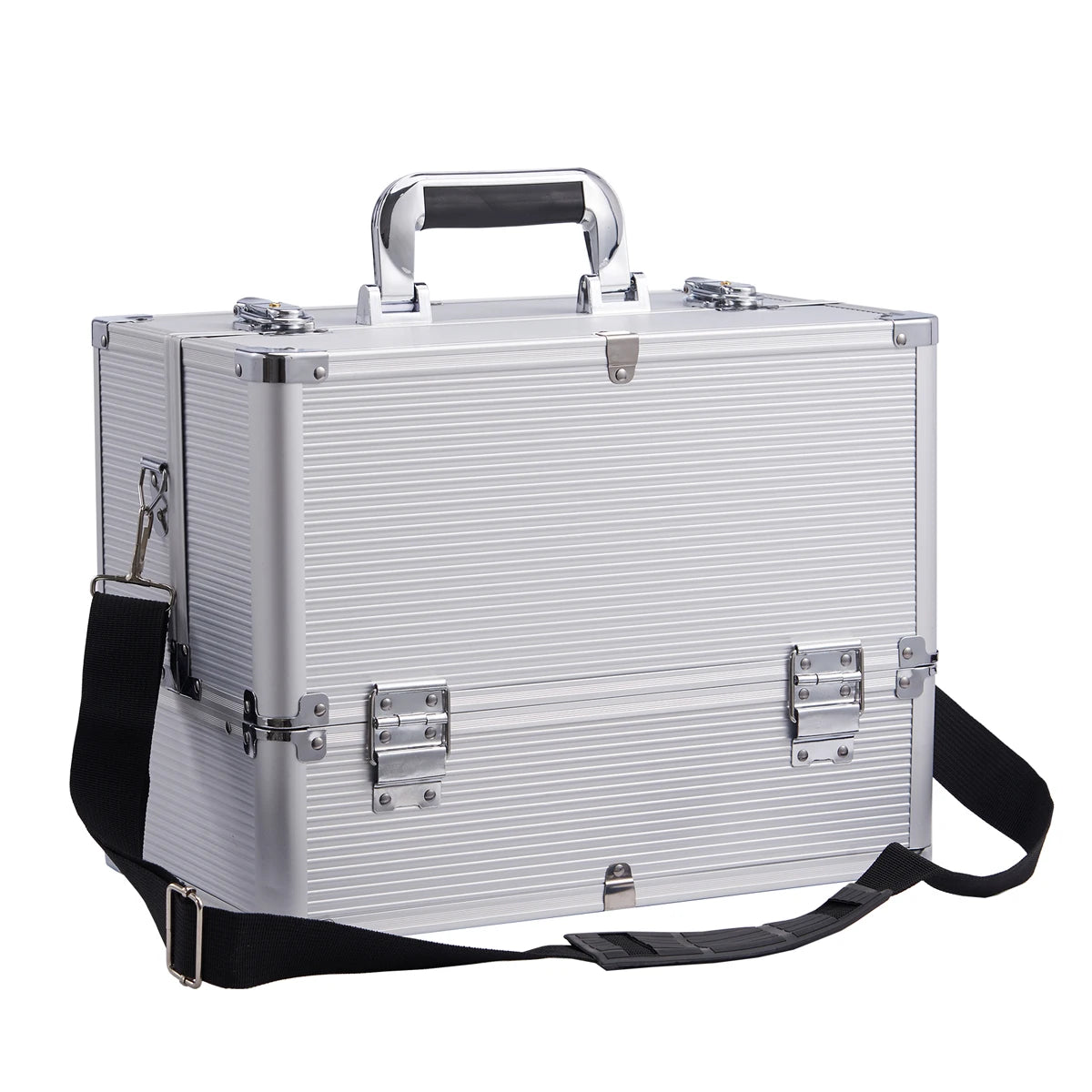 Portable Travel Makeup Box with 6 Trays Large Compact Organizer for Makeup Artists Nail Techs Hairstylists
