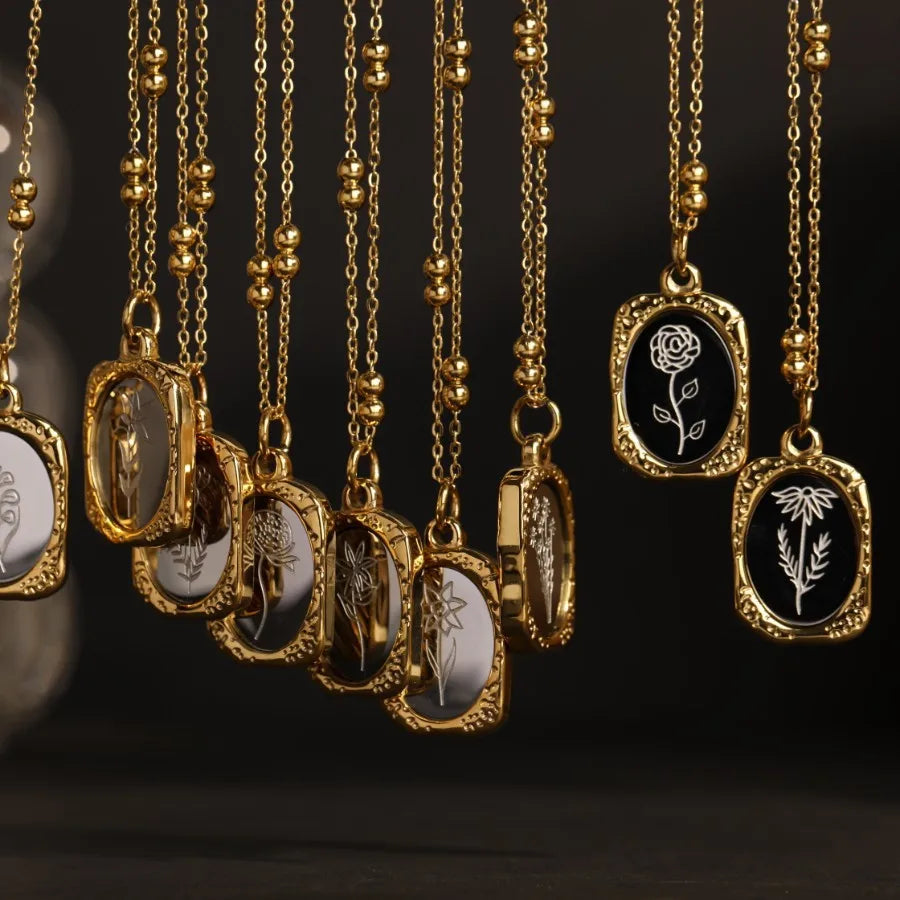 Vintage Classic Magic Mirror Rose Stainless Necklace Chain Double Layer Birthday Flower Pendant Gold Plated Necklace for Women