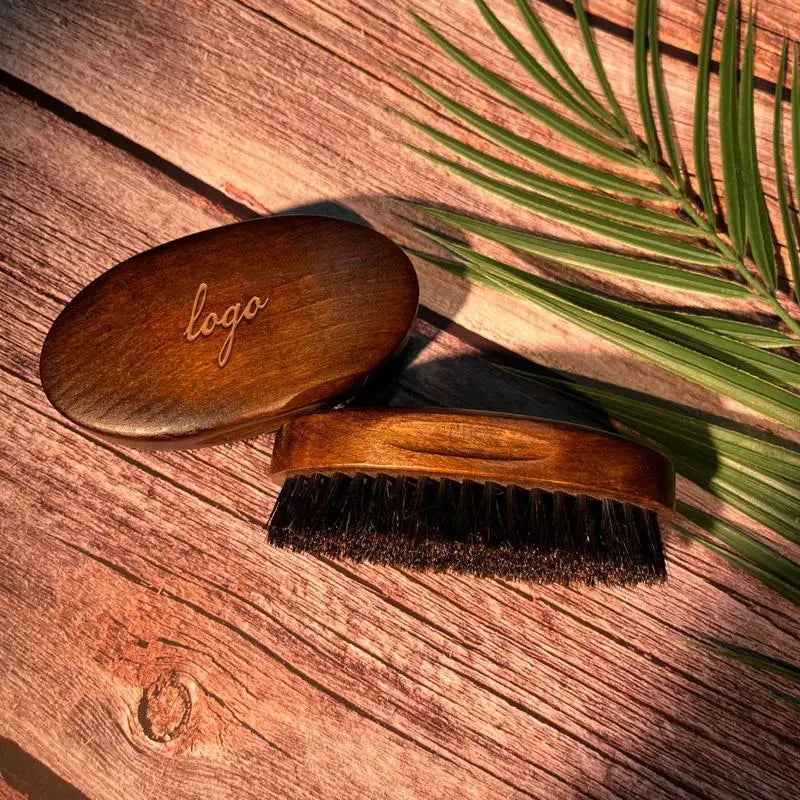 Custom Logo Beard Brush for Men With Natural Boar Bristles Men's Mustache Facial Hair Brushes Wooden Walnut Wood Beards Comb