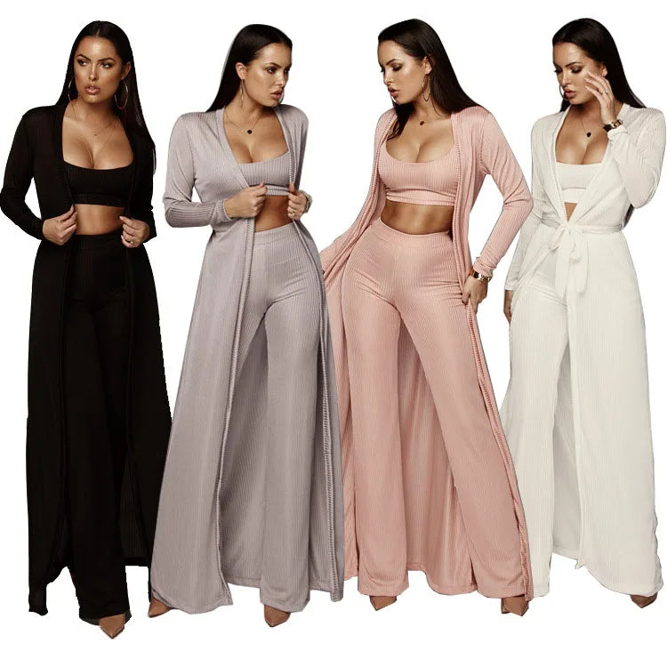 Autumn New Fashion Suit Women'S Stretch Knitted Three-Piece Suit Womens Casual Clothing Dresses