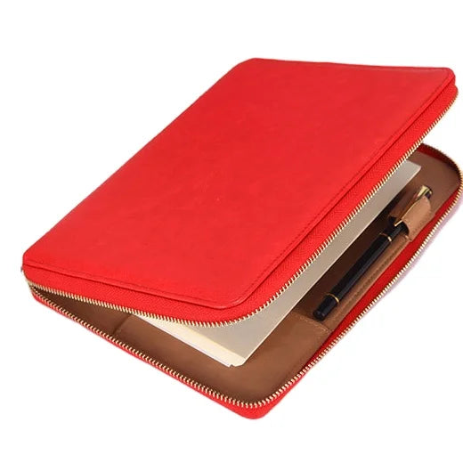 Professional Logo Printed Journal HardCover Loose Leaf Notebook Custom Leather With Pen Holder ID Pocket