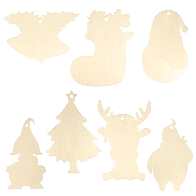Tailai Eco-Friendly Wood Christmas Ornaments Hanging Painting Desktop Art Toys Laser Engraved Blank Decoration